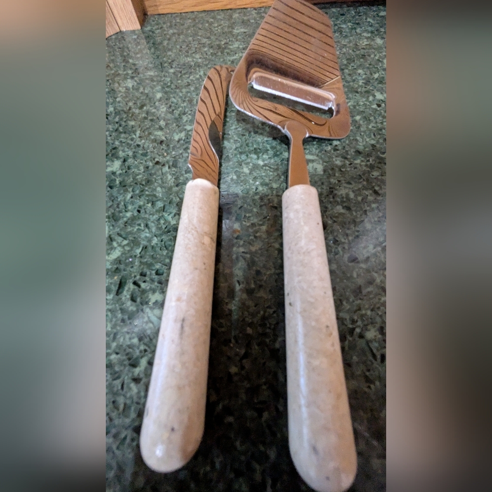 Cheese Knife and Slicer Set In Stainless Steel with Stone Handles.